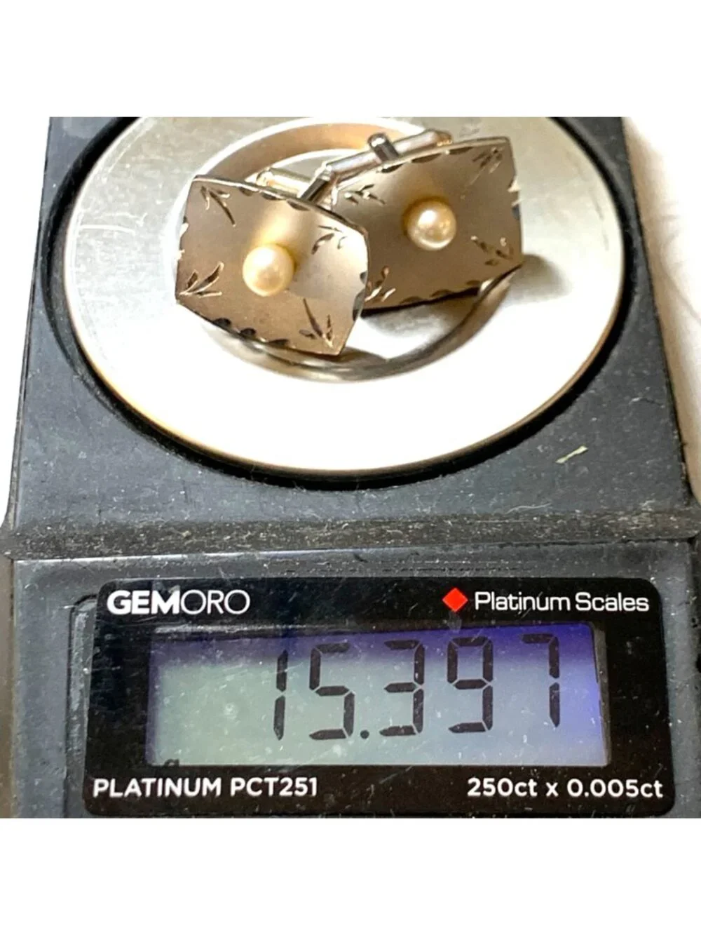 Pearl Satin Finish Laser Engraved Design Sterling Silver 925 Cufflinks 0.75''